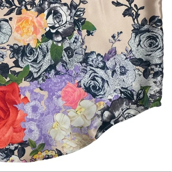 Silky Victoria’s Secret Pajama Top, Floral Button-up w/ Neon Pink Piping, Pocket - Picture 7 of 14